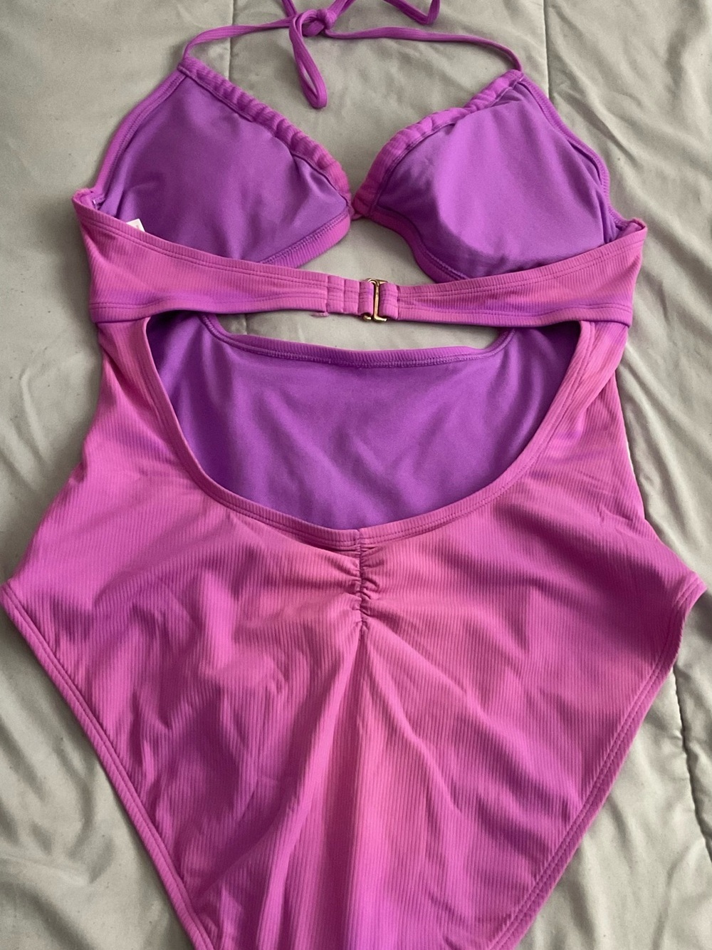 Xhilaration Pink and Purple Ribbed One-Piece Swimwear - Picture 3 of 3